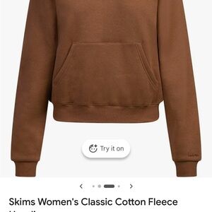 SKIMS Women's Classic Cotton Fleece Hoodie - Bison Color NWT